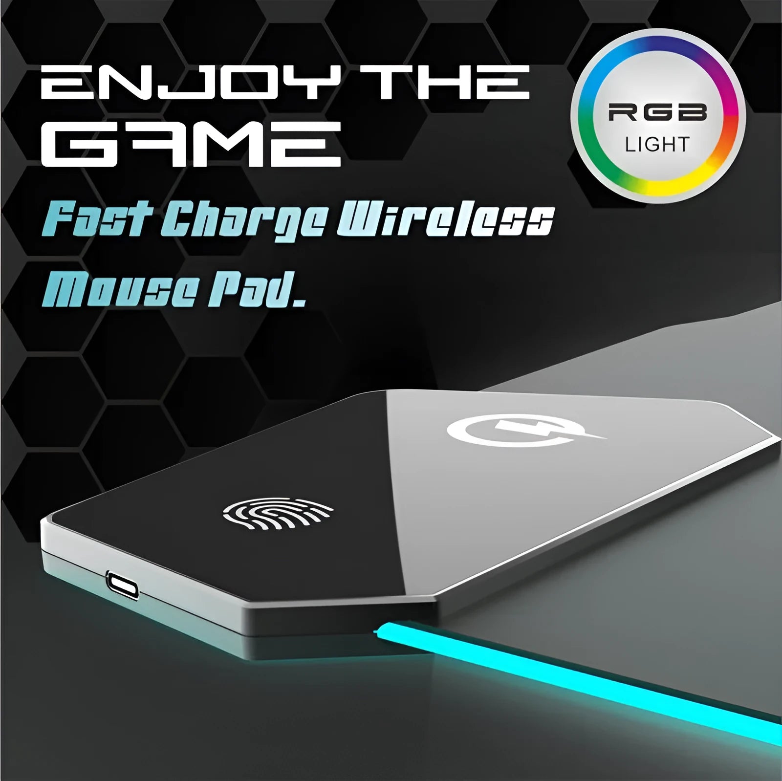 Black mech-style gaming mouse mat with water-repellent surface and TYPC interface connector