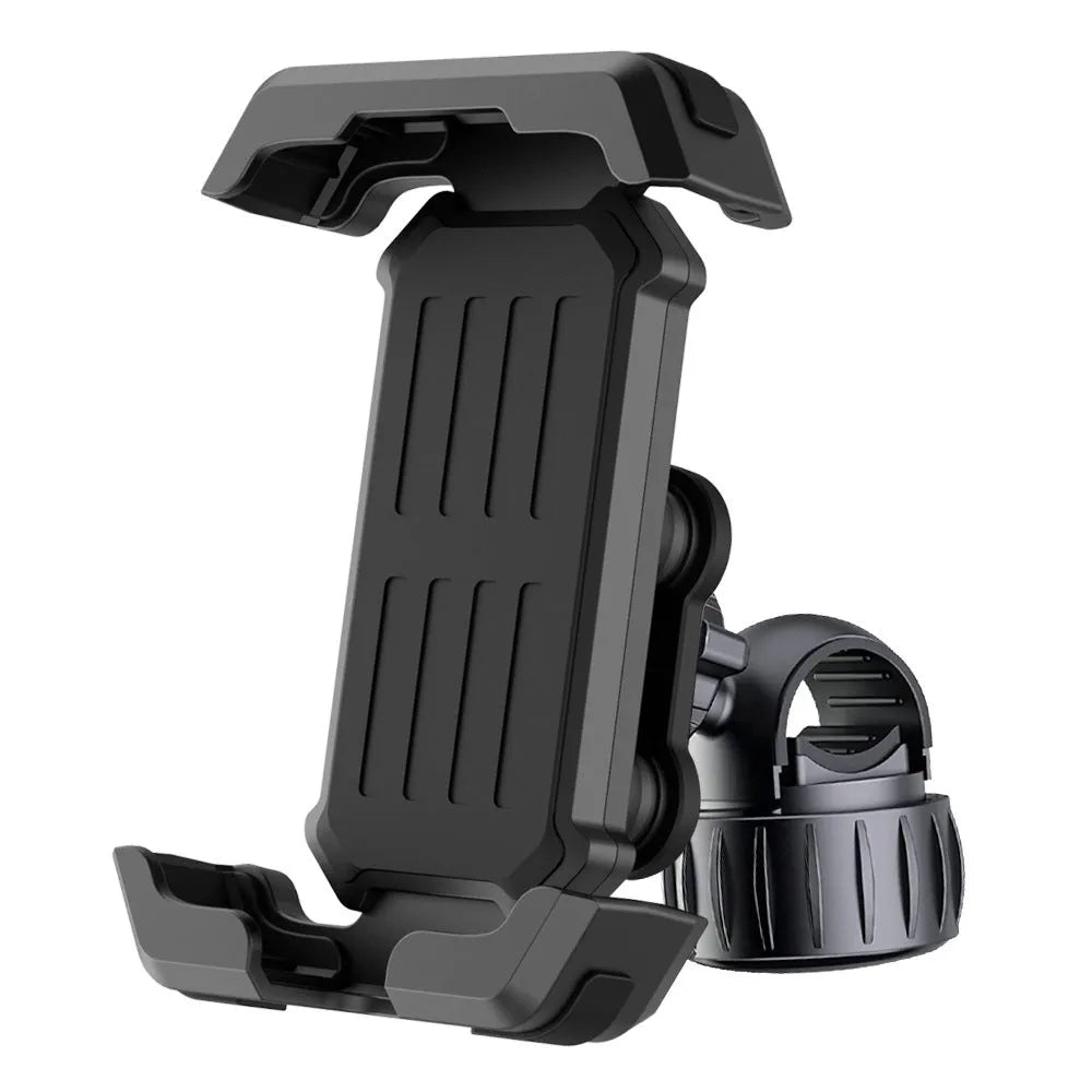 Black ABS cycling phone navigation bracket mounted on bike handlebars