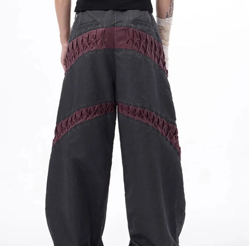 Retro three-dimensional keel casual trousers in grey rayon viscose fabric with straight hem