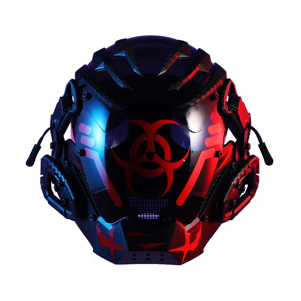 Black bioweapon tech style full face prop helmet for cosplay and costume parties