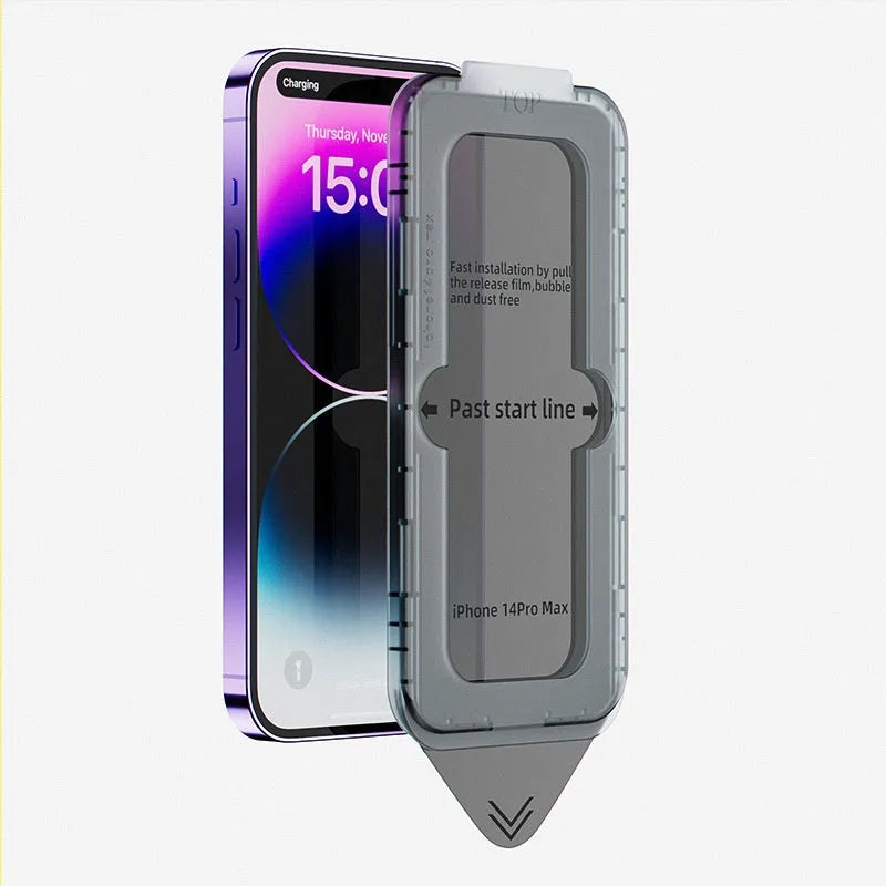 Tempered glass privacy screen protector for iPhone with separate sticker box.