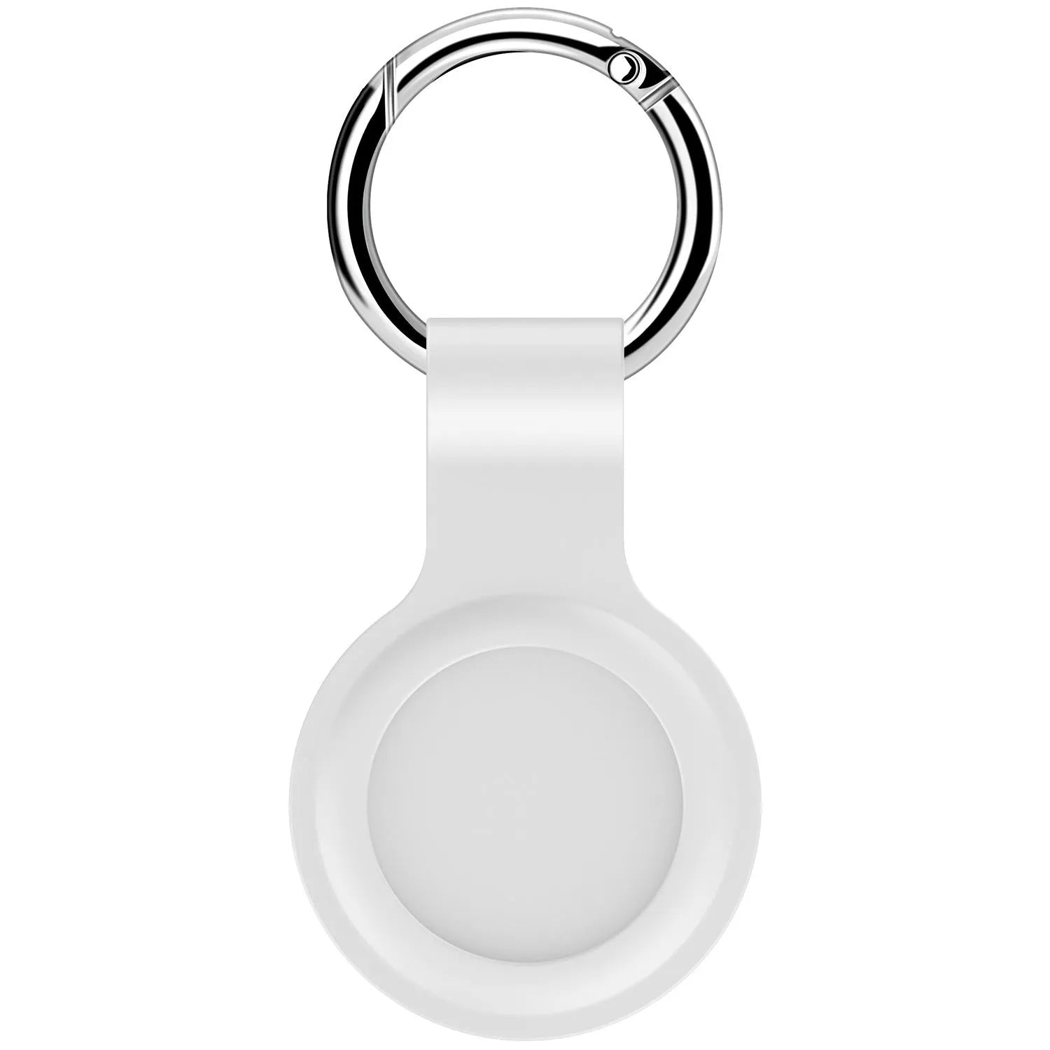 Silicone protective case with metal keychain snap for Apple AirTag in multiple colours.