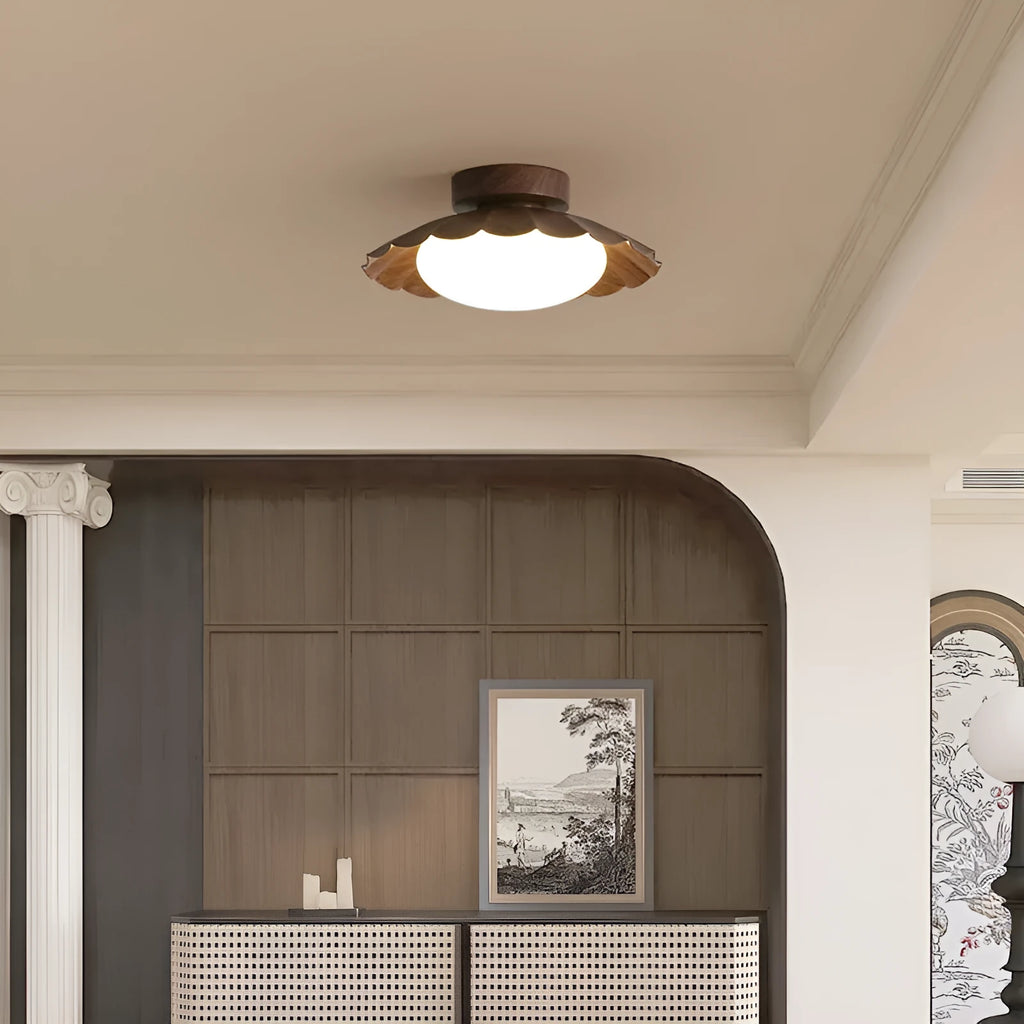 Mid-ancient silent balcony LED ceiling light round 25cm in beige colour with iron frame and acrylic shade