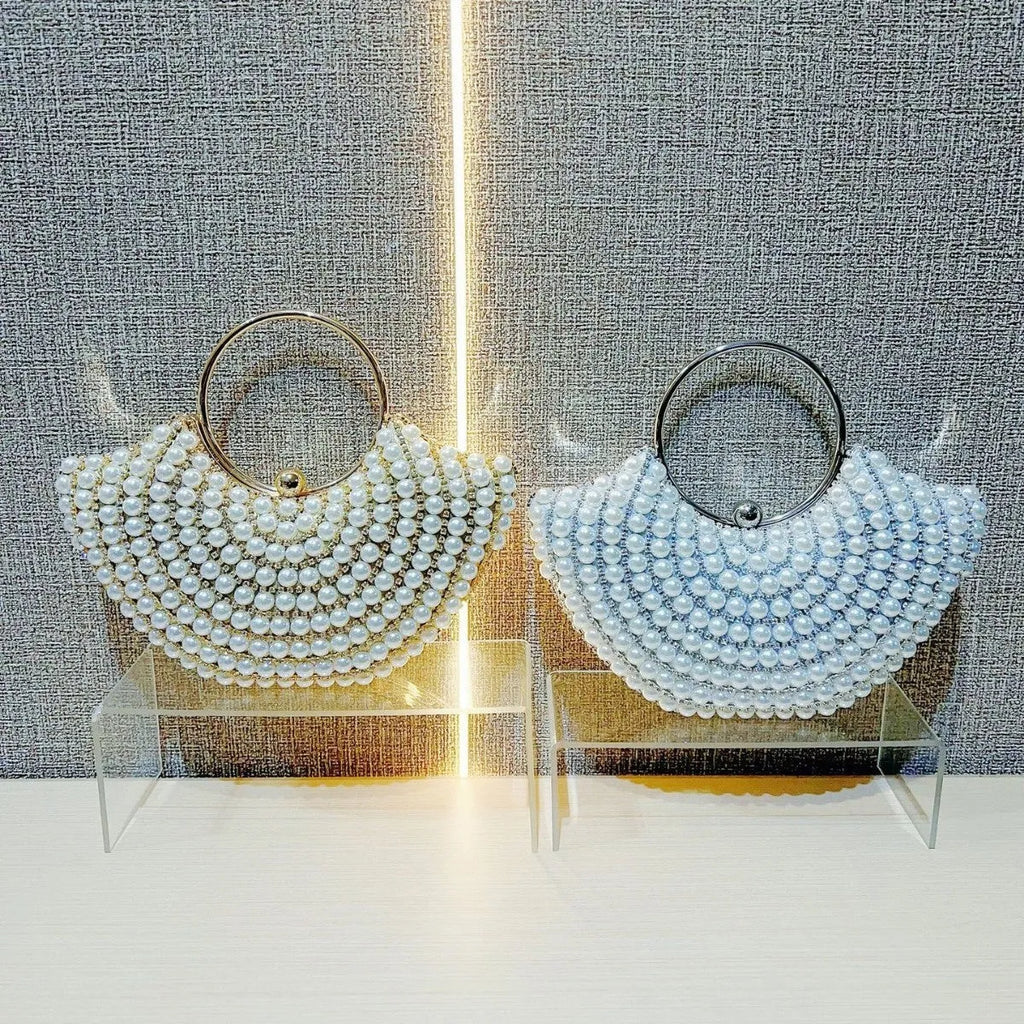 Gold and silver polyester crossbody handbag with diamond detail and hard pillow shape