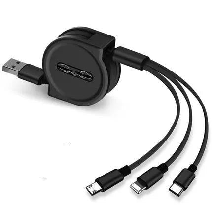 3-in-1 telescopic charging cable extended to 120 cm with titanium alloy connectors