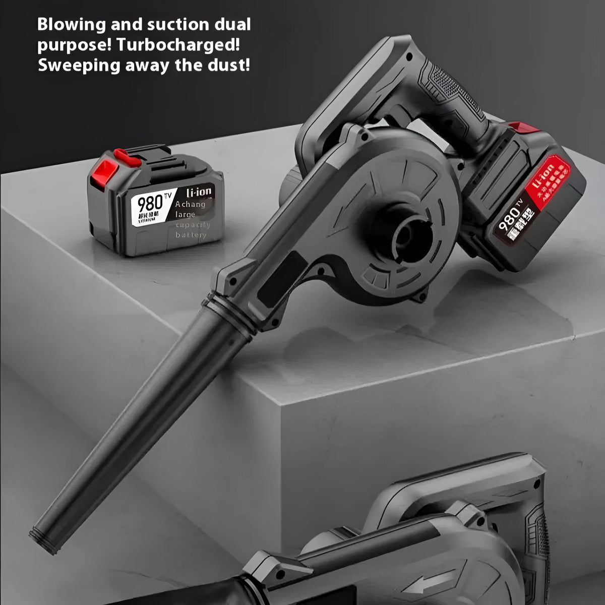 Blue lithium battery blower with 809W motor for blowing and suction dust collection