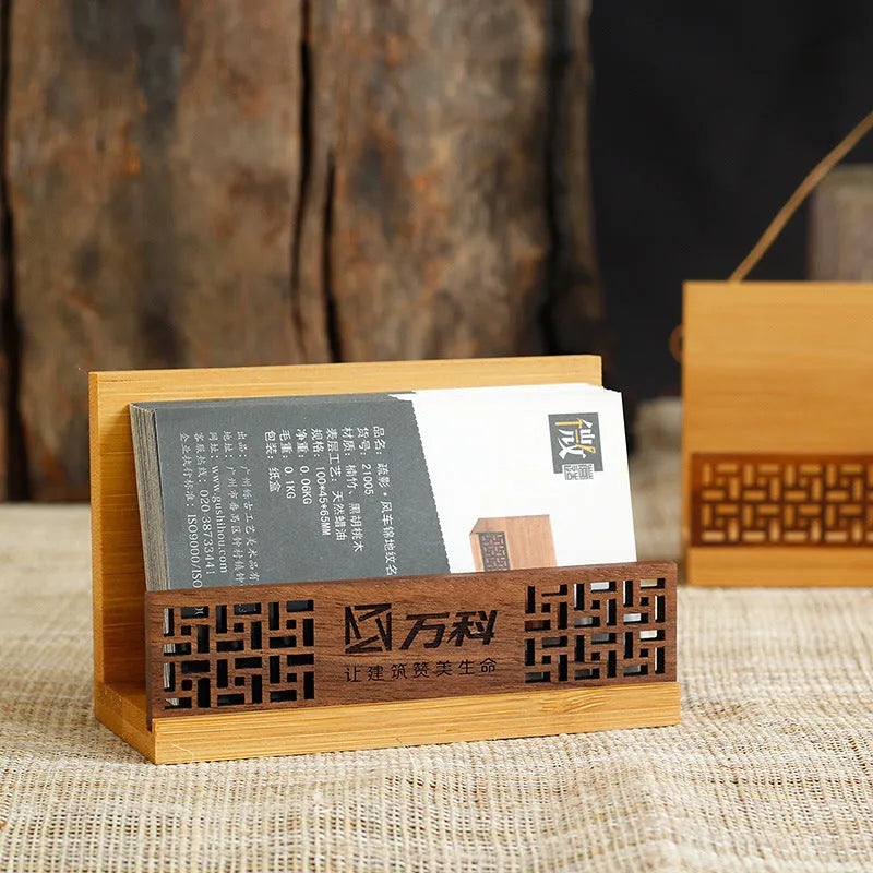 Geometric pen tray in bamboo and black walnut wood for business gifting