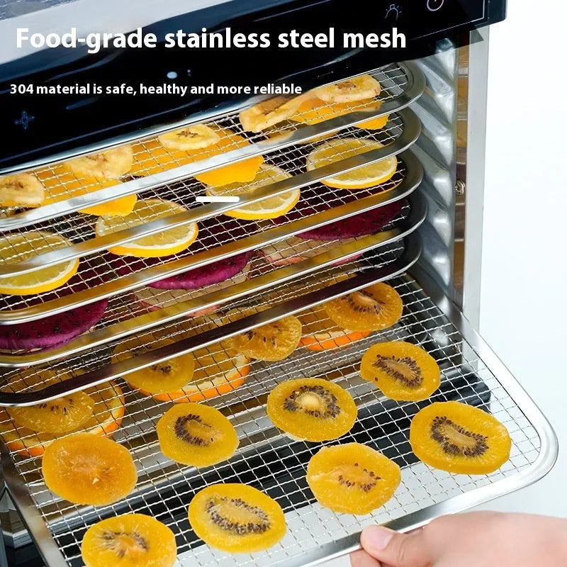 Stainless steel fruit dehydrator with transparent skylight lid and multiple drying trays