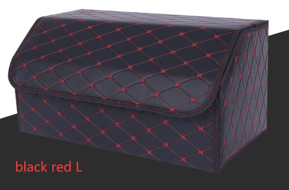 Leather car organiser storage box in Black, size Large 30x30x55cm on car back seat