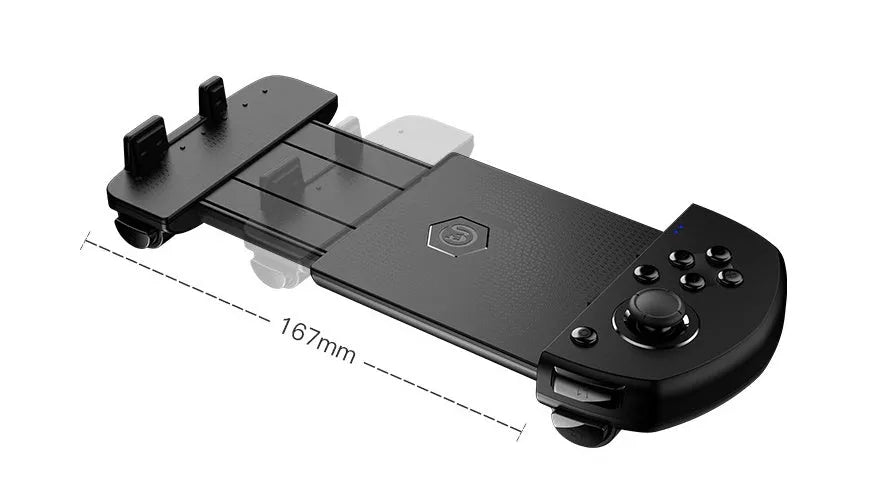 Black ABS USB game controller for mobile phones with charging cable, 153.6mm x 86mm x 34mm