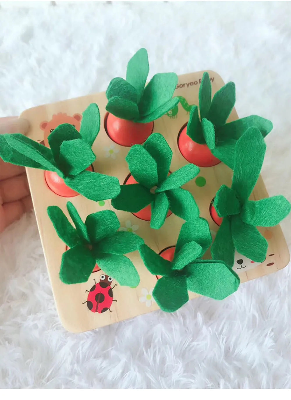 Educational wooden stacking toy with harvest carrots design for children aged 2-4 years