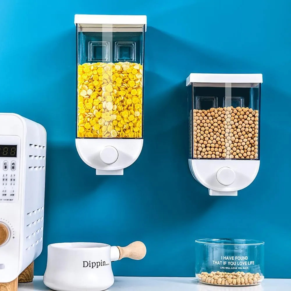 White transparent ABS plastic food storage container with easy-press lid for cereals and dry goods.