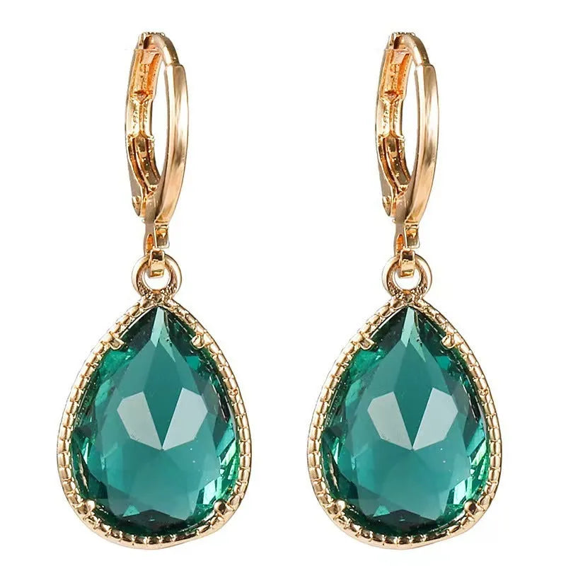 Geometric glass water drop earrings with carved Saturn design in multiple colours
