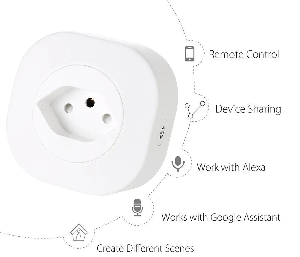 Smart Wi-Fi socket plug with voice control in compact white housing showing plug pins