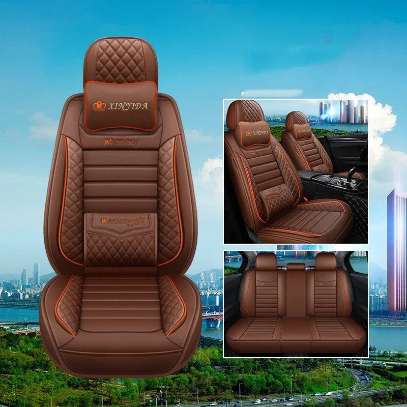 Universal car seat cushion with high elastic sponge filler in red, green, and black colour options.