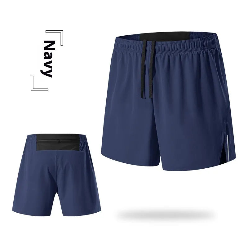 Men's red off-road running shorts with a high waist and loose fit, shown for marathon and cross-country running.