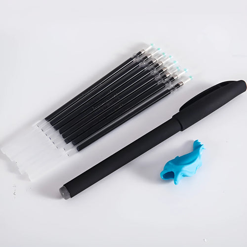 Automatic fade and disappear pen set showing pen holder and refills for temporary marking