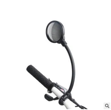 Black metal bicycle rearview mirror with hose adjustment mechanism for handlebar mounting