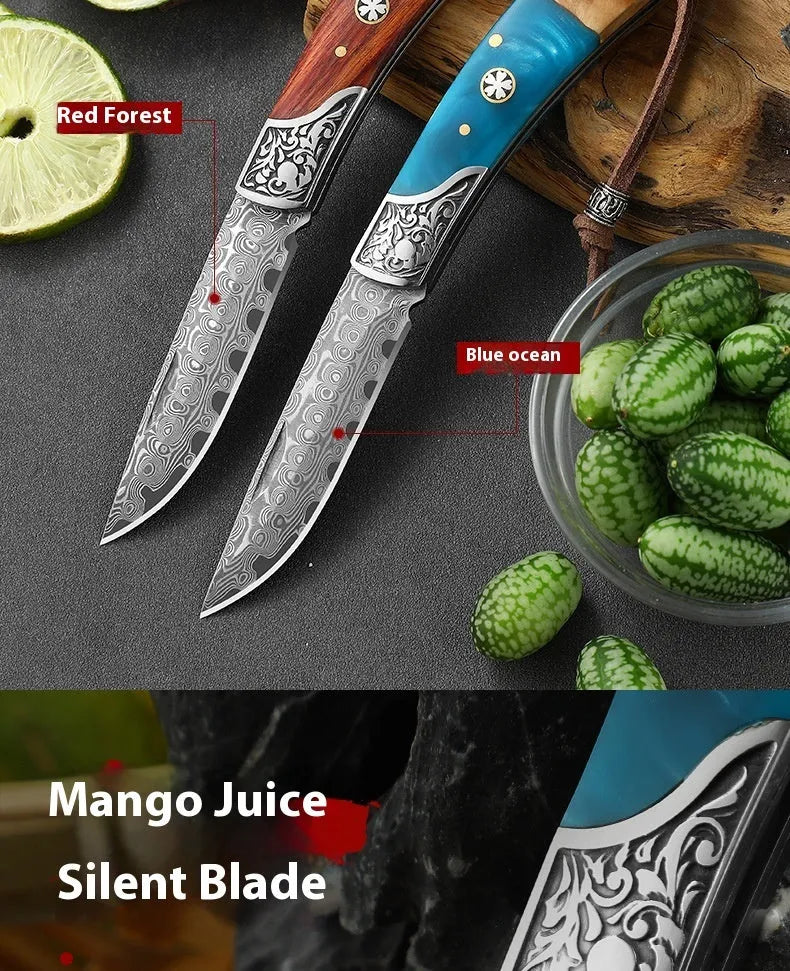Traditional Chinese folding pocket knife with VG10 steel blade in blue or red