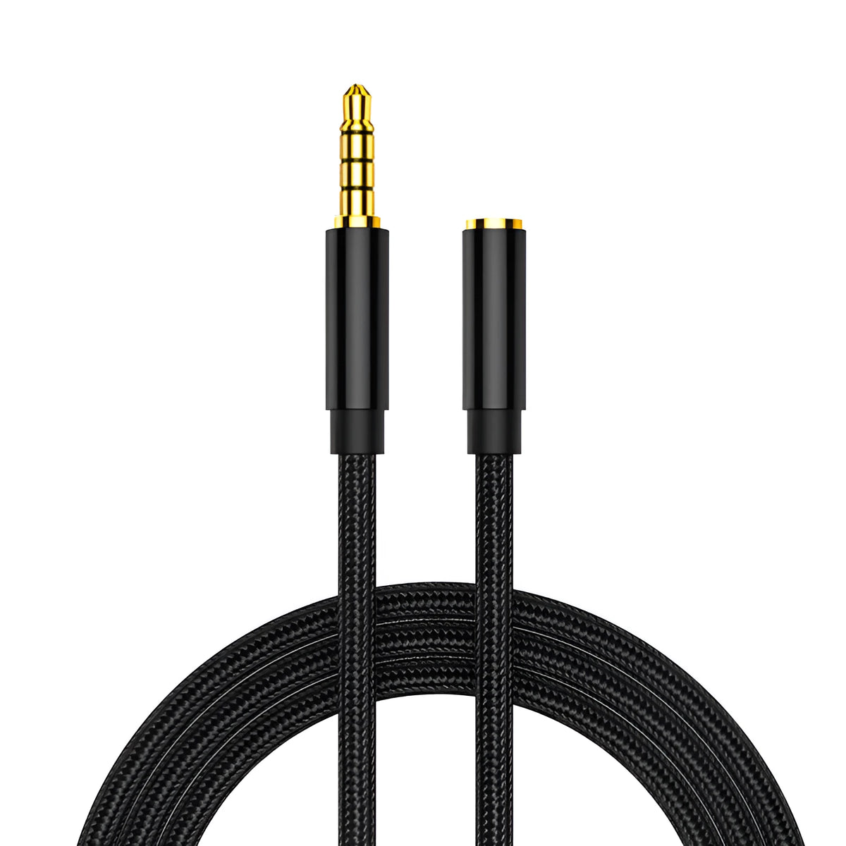 Nylon braided car audio extension cable in black, 1.5m length, bare wire ends