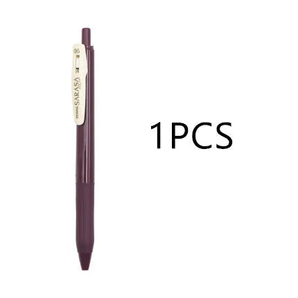 0.5mm bullet gel pen with press water mechanism in a retro style, showing colour options.