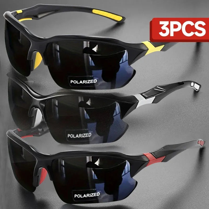 Men’s polarized photochromic sunglasses with bright black frame and full gray lenses for cycling and driving