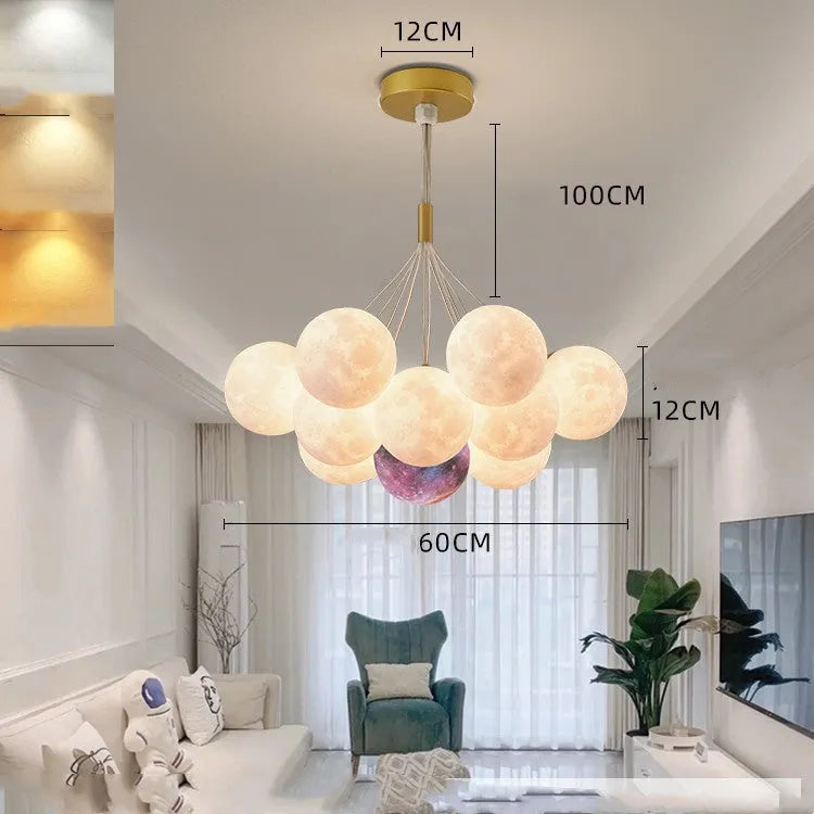 Nordic fish-shaped chandelier with moon bubble design in gold and black colour options