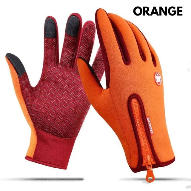 Winter touch screen motorcycle gloves with fleece lining in black and blue colours