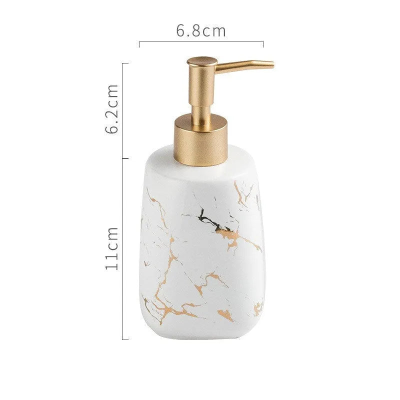 Ceramic bathroom wash set with decal decoration in black, blue and white colour options
