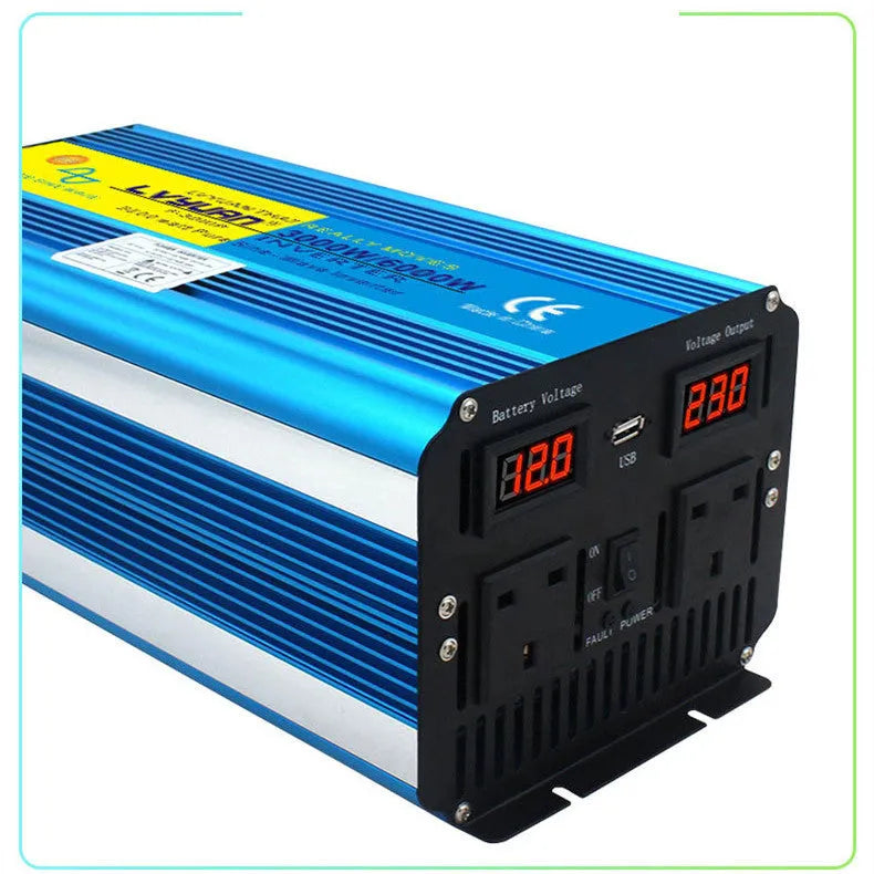 3000W 6000W pure sine wave inverter with dual digital display and remote control for 12V to 220V UK socket