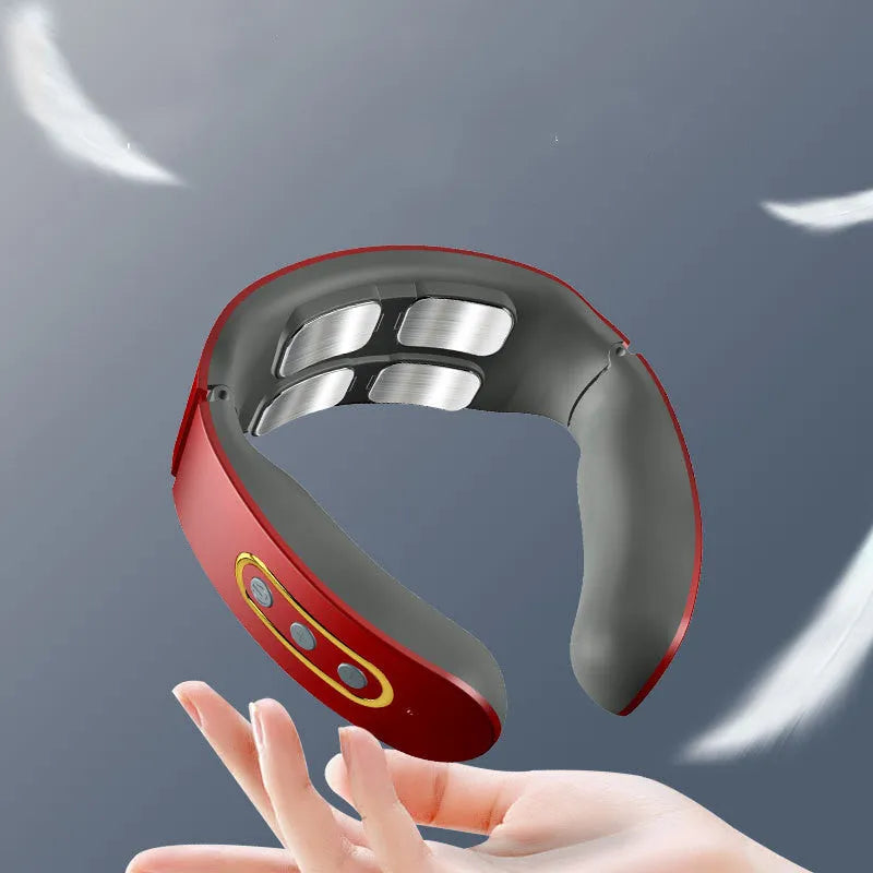 Smart shoulder and neck massager with PC housing and silica gel contact pads, polymer battery powered