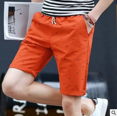 Men's cotton summer shorts in mid-waist design with lace-up placket closure