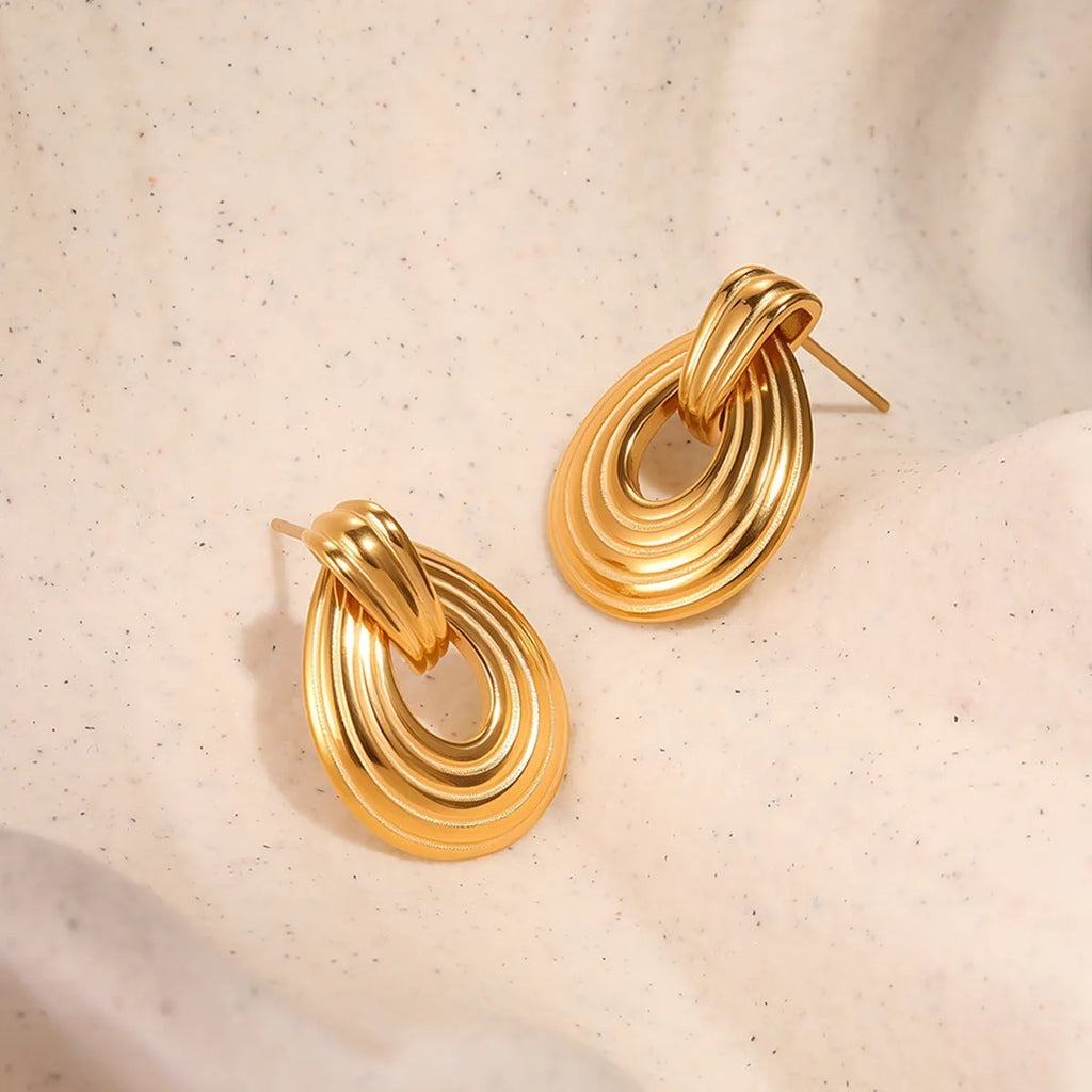 Gold-toned geometric stainless steel earrings with non-fading electroplated finish for women