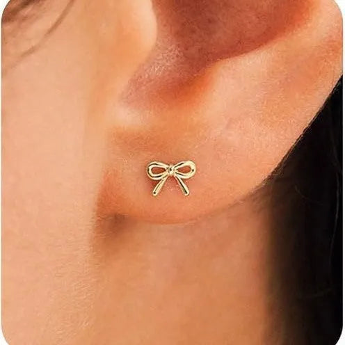 Women's gold bow and cross stud earrings geometric design electroplated finishes