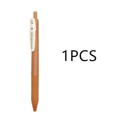 0.5mm bullet gel pen with press water mechanism in a retro style, showing colour options.