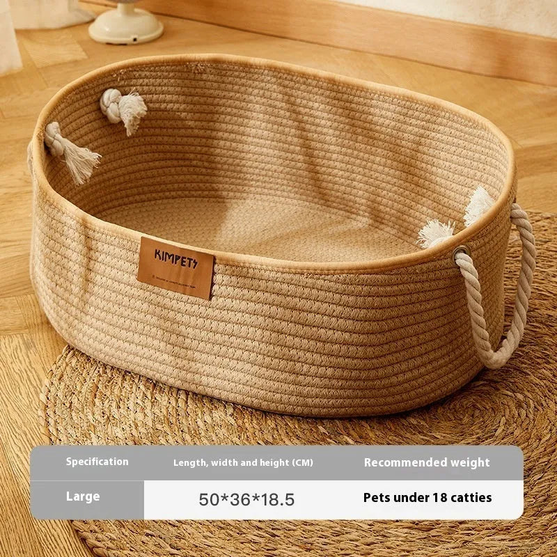 Woven cotton and linen cat nest in medium size with scratch resistant surface, suitable for all seasons