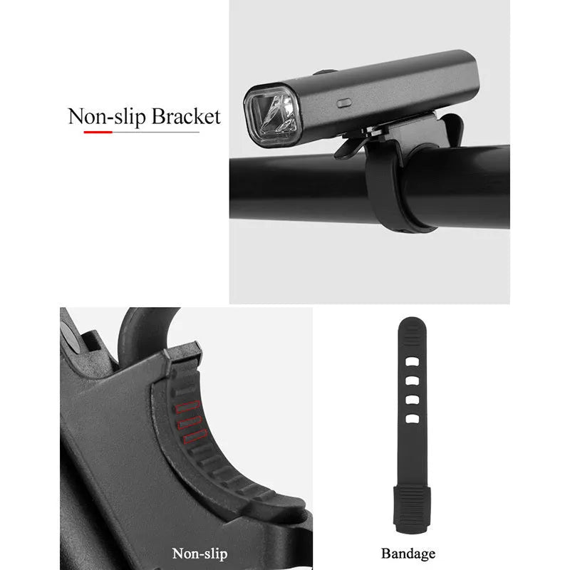 ROCKBROS aluminium alloy bicycle headlight with USB charging and three lighting modes