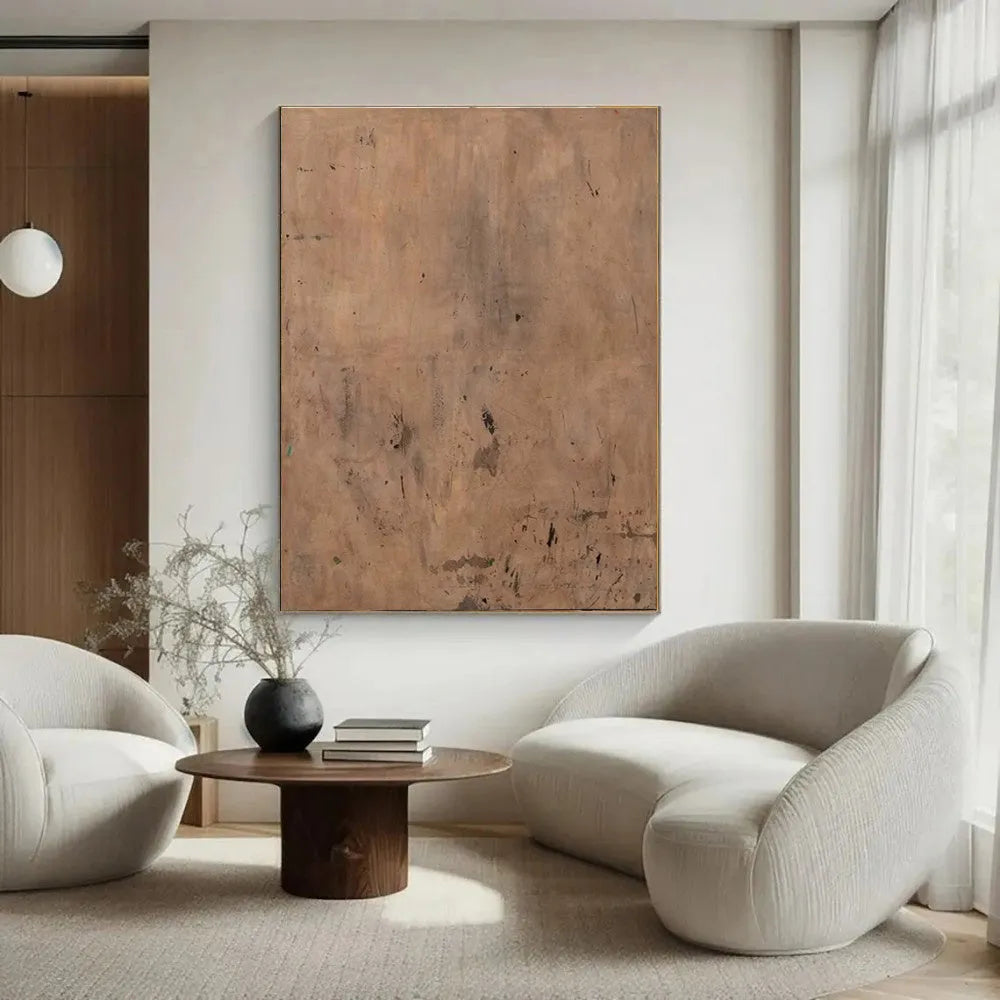 Hand-painted modern brown abstract oil painting on canvas, unframed and rolled, suitable for living room wall decor