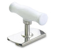 White stainless steel adjustable bottle cap opener with PP handle showing gear mechanism