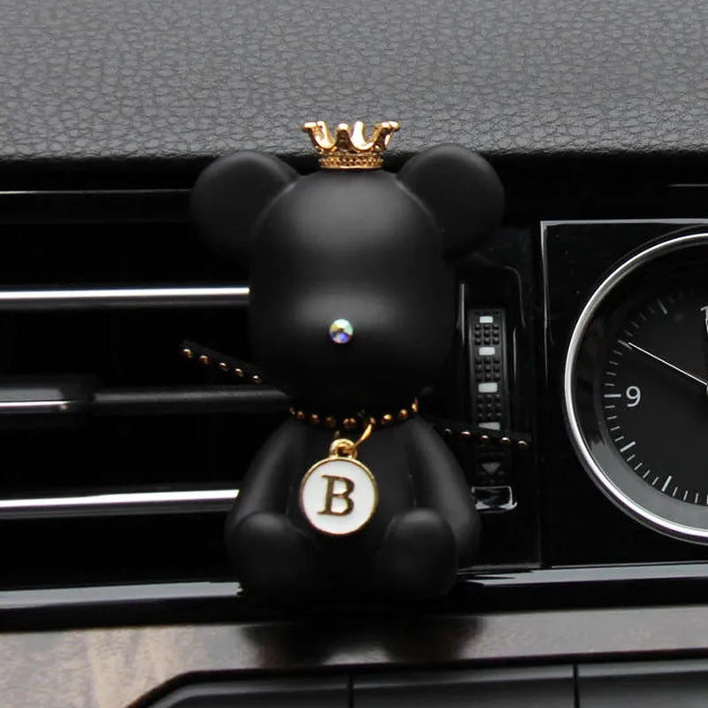 Black rivet bear shaped gypsum car perfume accessory clipped onto vehicle air outlet