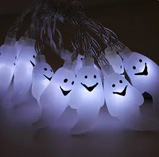 Halloween LED string lights with pumpkin ghost bat spider pendants on 1.2 metre battery-powered string