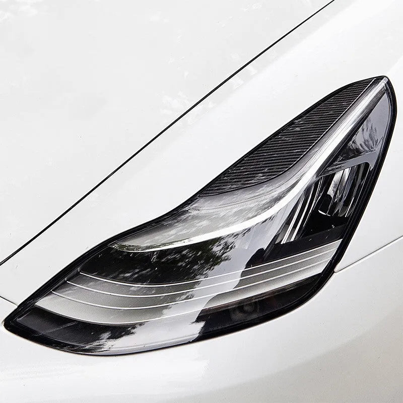 Tesla Model 3 headlight colour change accessories in carbon pattern ABS plastic