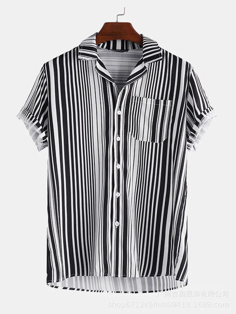 Men's summer holiday Hawaiian shirt black cotton blend short sleeve relaxed fit front view