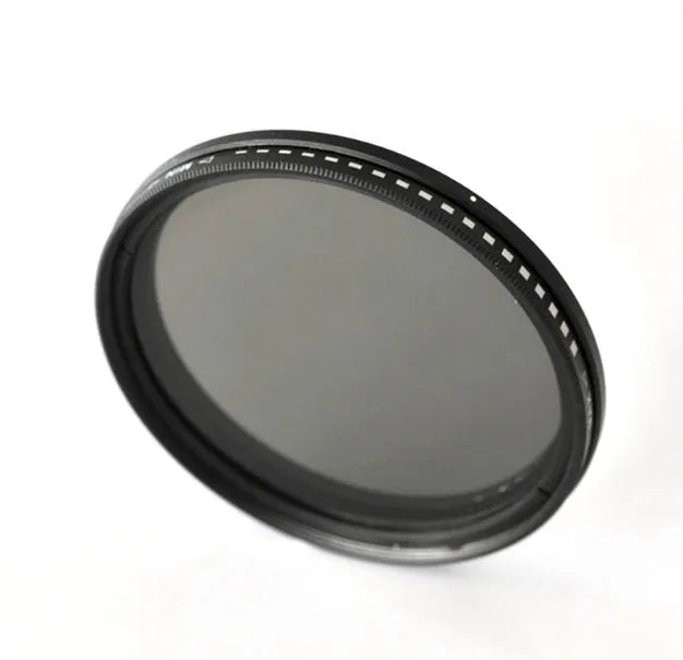 Adjustable camera ND filter with multiple thread diameters for light reduction and exposure control