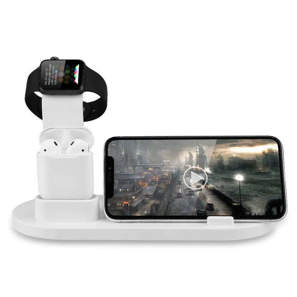 Black headphone charging stand with USB ports for charging three devices simultaneously