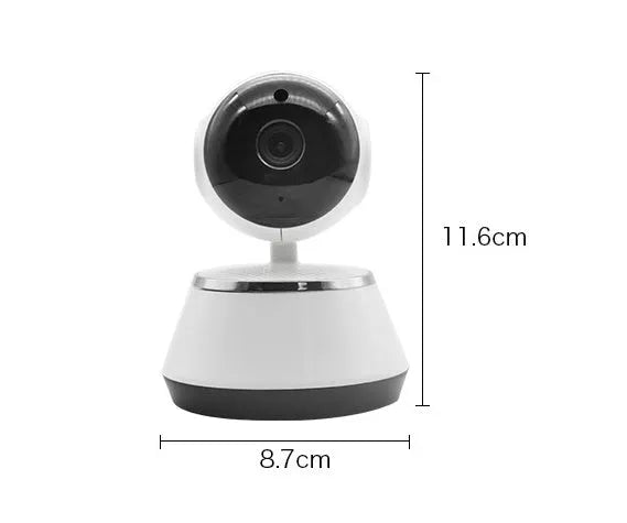 White WiFi baby monitor camera with 720P HD resolution, pan and tilt, and night vision for home use