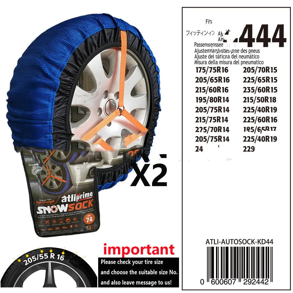 Winter textile anti-skid chain KD Auto Snow Sock in black jacquard polyester for car tyre traction on snow