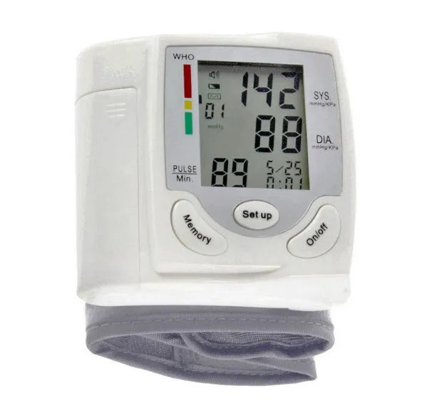 Grey portable wrist blood pressure monitor with compact 70mm width design