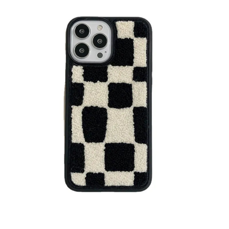 Black and white lattice silicone back cover for Apple iPhone models, including iPhone 14 and iPhone 13