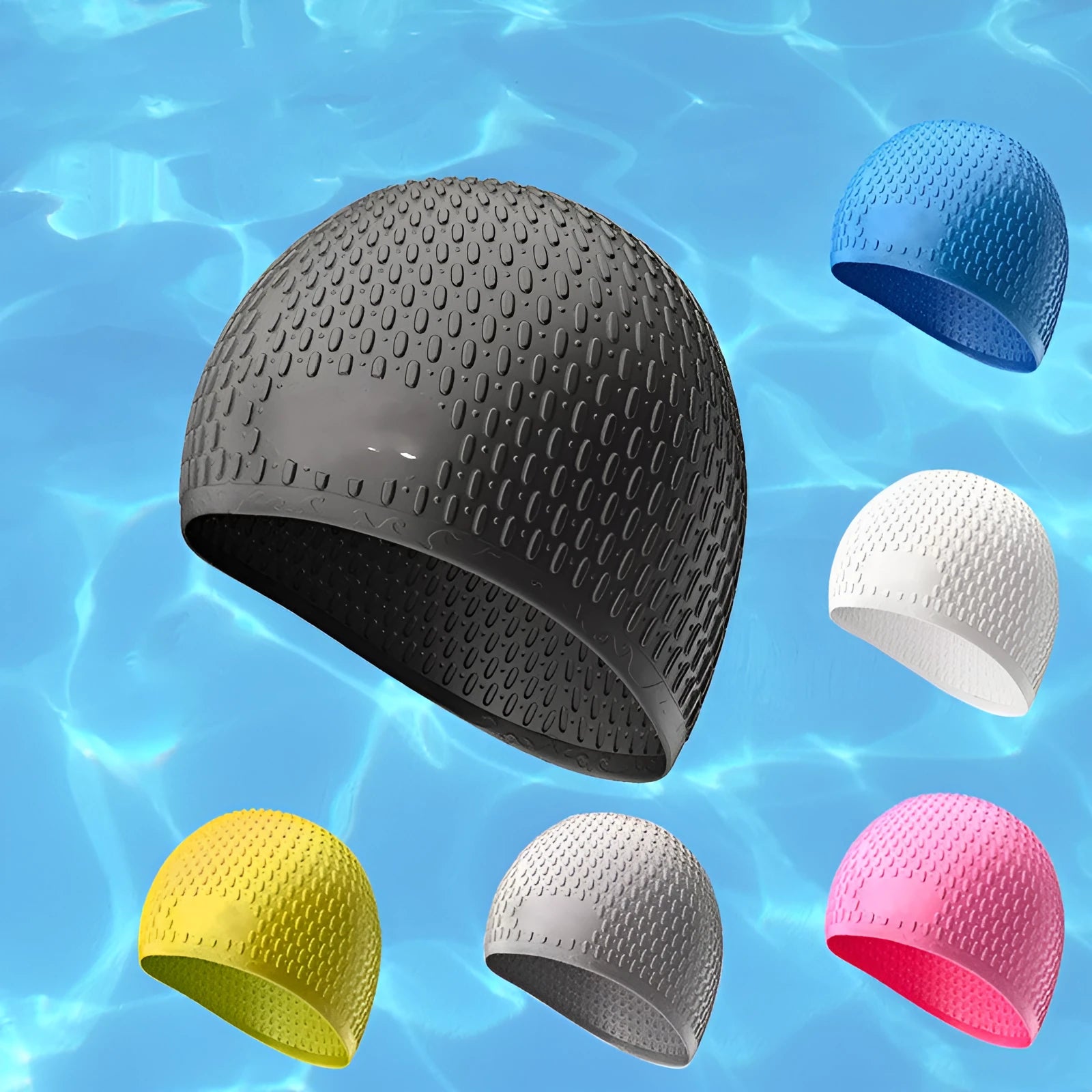 Adult silicone swimming cap in solid colour design available in multiple colour options